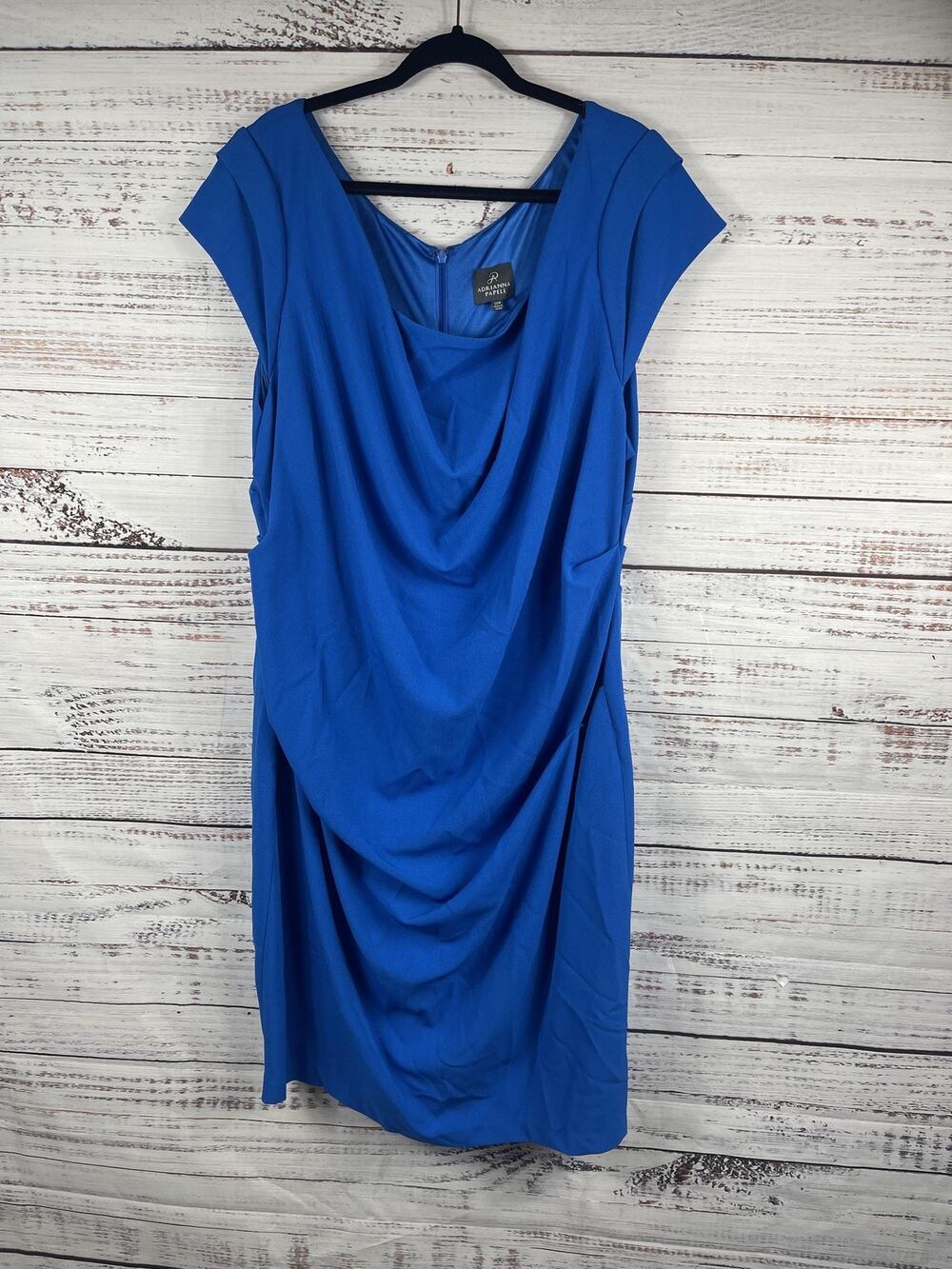 Adrianna Papell Dress Women's 24W Blue Cowl Neck Ruched Sheath Cocktail Formal